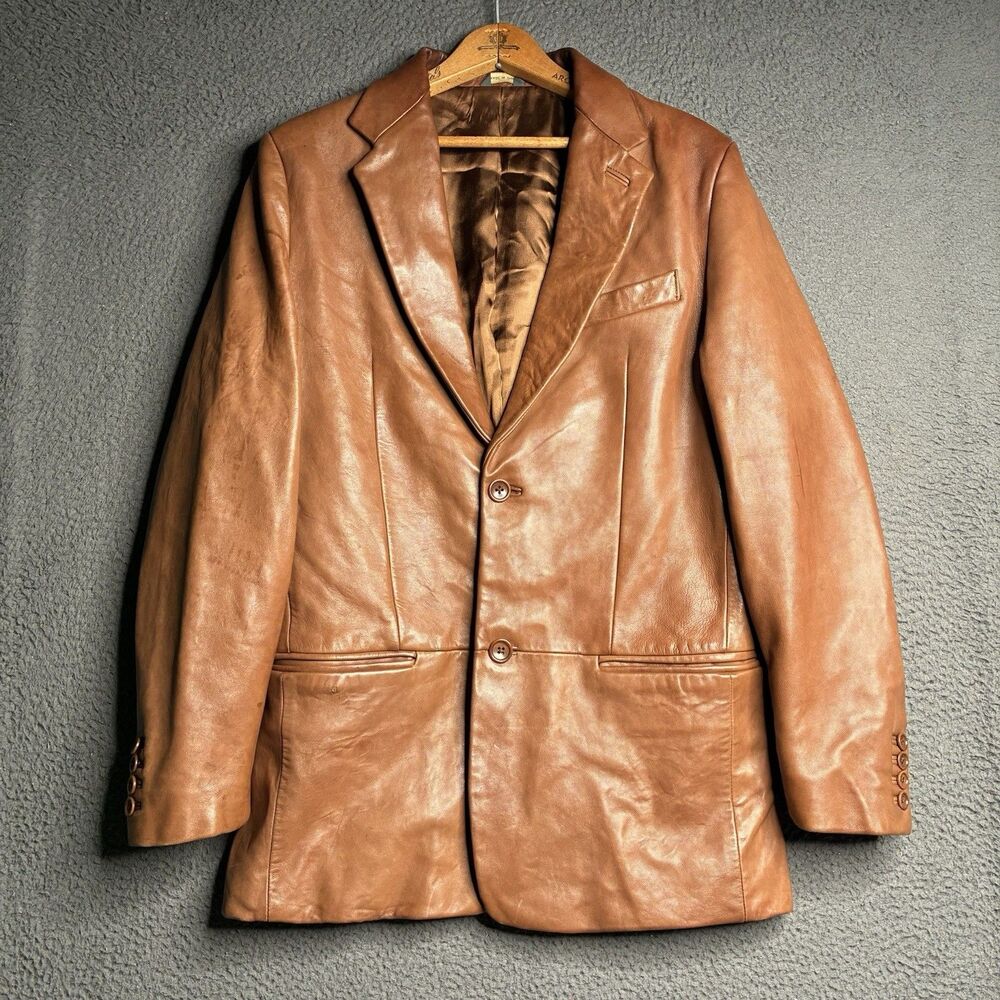 Vtg Banana Republic Men’s Leather Patina 2-Button Blazer Jacket Brown 40 Small
